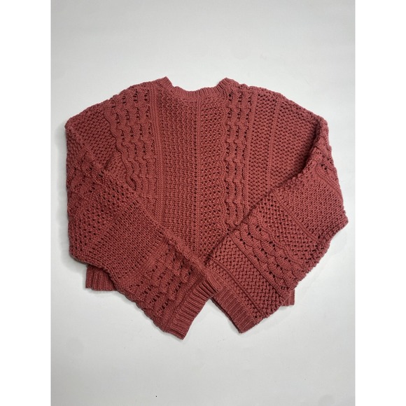 Madewell Women's Pink Crochet-Knit Cable Knit Cotton Cropped Sweater SZ S FA23 - Picture 9 of 9